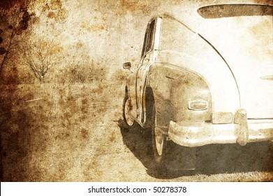 Old classic russian car near road. Photo in old image style. - Powered by Shutterstock