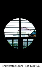old classic window with backlight.  circular