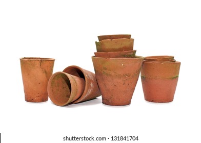 Old clay flower pots isolated on white background - Powered by Shutterstock