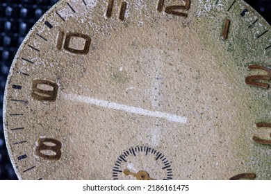 Old Clock Face Close-up. Vintage Broken Clock