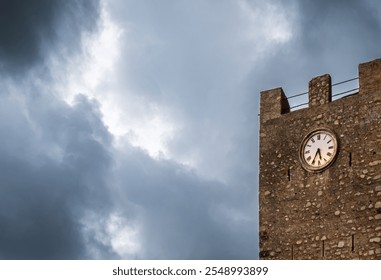 Old clock in front of the storm