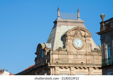 Old Clock In Sao Bento Railway Station  In Porto, Portugal.