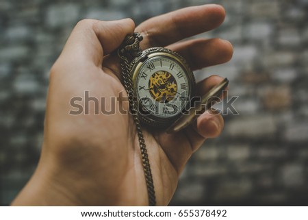 Old Clock Stock Photo. Gold Old Clock. Old Clock on Castle Backgrounds.