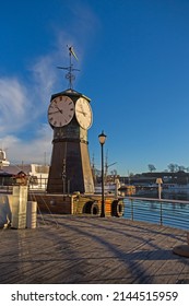 Old Clock Tower In Oslo Harbor