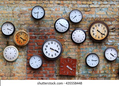 Old Clocks On The Brick Wall - Time, Time Change, Timeless