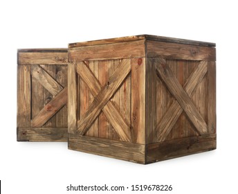 Old closed wooden crates isolated on white - Shutterstock ID 1519678226