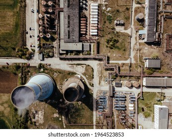 Old Coal Power Plant Chimney Old Color Graded Aerial View