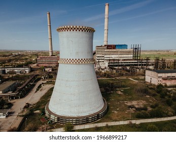 Old Coal Power Plant Chimney Old Color Graded Aerial View