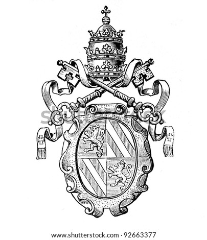 The old coat of arms of Kirchen (Germany). Engraving by Alwin Zschiesche published on 