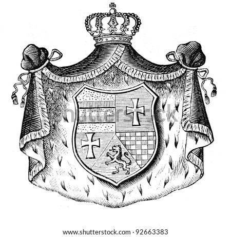 The old coat of arms of Oldenburg (Germany). Engraving by Alwin Zschiesche published on 
