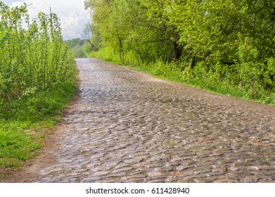 Old cobblestone road after spring rain, central Ukraine