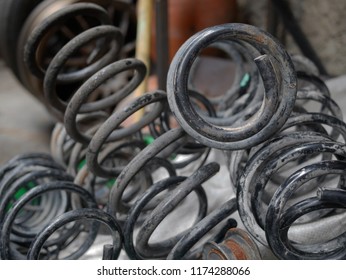 Old Coil Spring Shock Of Car.