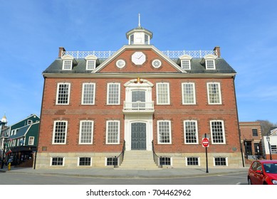 Old Colony House, Built In 1741, Was Served As Meeting Place For The Colonial Legislature. This House Now Is A National Historic Landmark At Washington Square In Downtown Newport, Rhode Island, USA.