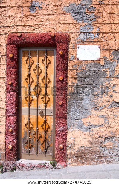 Old Colorful Wooden Door Wrought Iron Buildings Landmarks