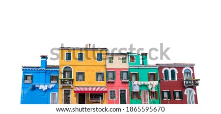 Old coloured houses in Burano (Venice, Italy) isolated on white background
