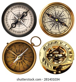 old compass collection isolated on white - Shutterstock ID 281401034