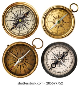 Old Compass Collection Isolated On White