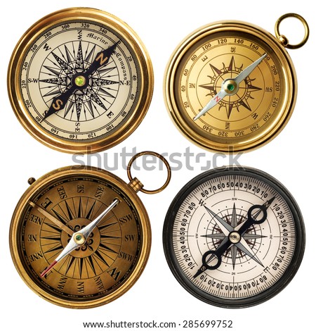 old compass collection isolated on white