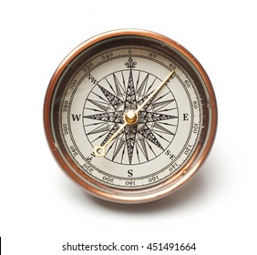 Old compass on white background