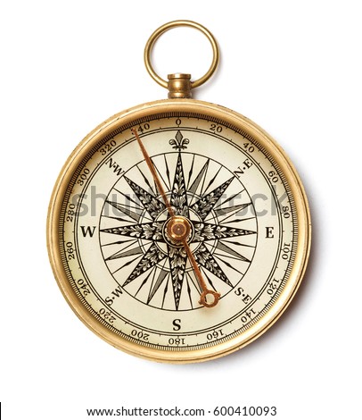 Old compass on white background