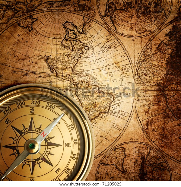 Old Compass Rope On Vintage Map Stock Photo (Edit Now) 71205025