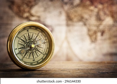 Old compass and vintage map. Retro style. - Shutterstock ID 296144330