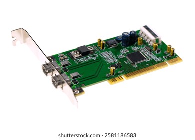 Old computer controller card isolated on white background