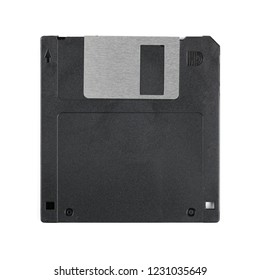 Old computer diskette over white background. Black Diskette. 