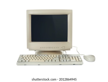 Old computer monitor, keyboard and mouse on white background - Powered by Shutterstock - Get 15% off with code: PIKWIZARD15