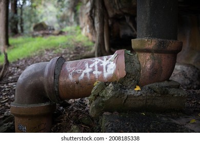 Old concrete water pipes outdoors