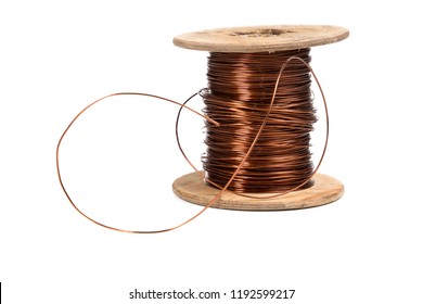 Old Copper Wire Coil Isolated On White Background