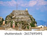 Old Corfu fortress and clock tower,Corfu city,Greece