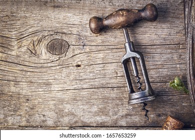 Old Cork Screw With Space For Text. Wine Tasting Background