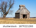 Old corn crib on the side of country road in the Midwest.  Bureau County, Illinois, USA