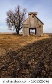 Old Corn Crib In Open Field.  Bureau County, Illinois, USA