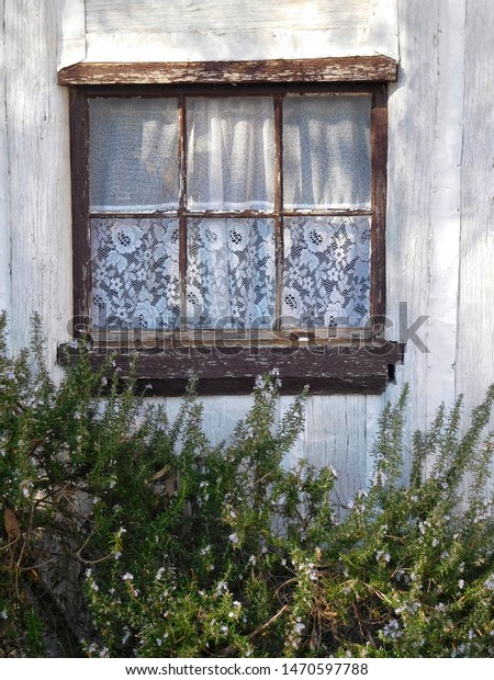 Old Cottage Window Lace Curtains Stock Photo Edit Now 1470597788