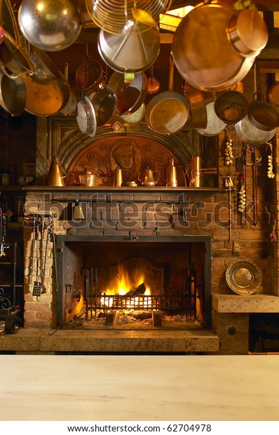 Old Country Style Kitchen Fireplace Stock Photo Edit Now 62704978