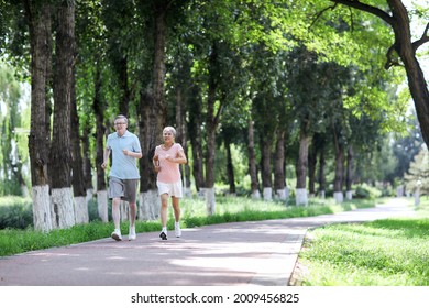 Old Couple Jogging In Outdoor Park High Quality Photo