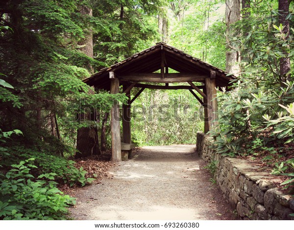 Old Covered Bridge Botanical Gardens Asheville Stock Image