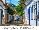 Old cozy street of historical center in Paraty, Rio de Janeiro, Brazil. Paraty is a preserved Portuguese colonial and Brazilian Imperial municipality
