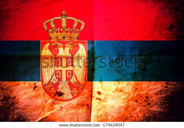 Old\
creased paper with Serbian flag as the\
background