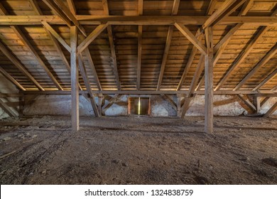 Old And Creepy Attic Of The Ancient House.