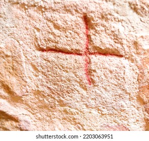 Old Cross Engraved On The Wall Of An Ancient Christian Church Symbol Of Christianity