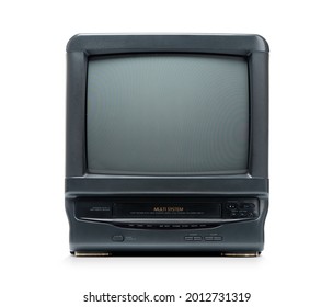 Old CRT TV VCR Combined In One Unit Isolated On White Background. File Contains A Path To Isolation.