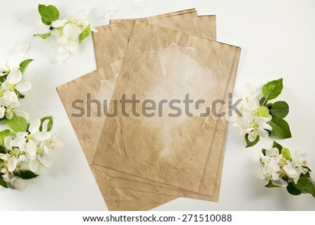 Image, Stock Photo Old crumpled paper with white flowers white background