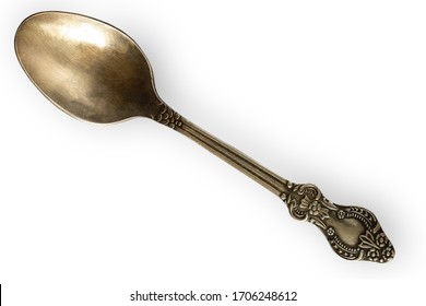 Old Cupronickel Spoon With Scuffs On A White Background