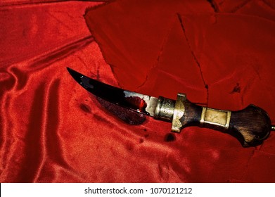 Old Dagger Vintage Covered With Blood