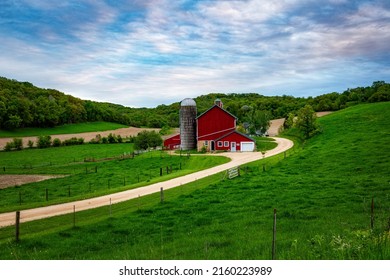 Old dairy farm and barn on a spring day.