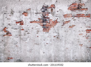 Old Damaged Brick Wall And Plaster