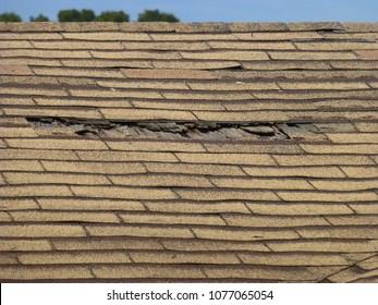 Old damaged brown asphalt composition shingle roof